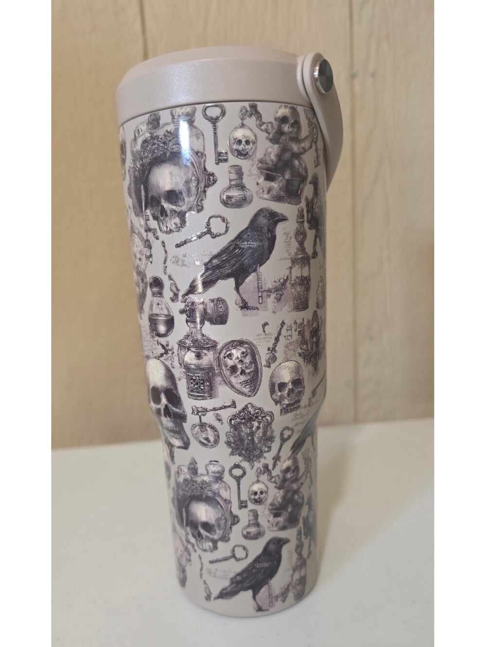HydraPeak Artisan Collection Travel Mug with Gothic Skull and Raven Design